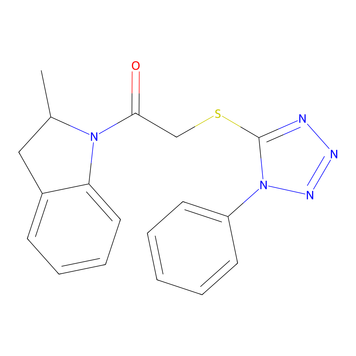 1-(2-methyl-2,3-dihydro-1H-indol-1-yl)-2-[(1-phenyl-1H-tetrazol-5-yl)sulfanyl]ethanone molecular structure, CAS 386716-37-6