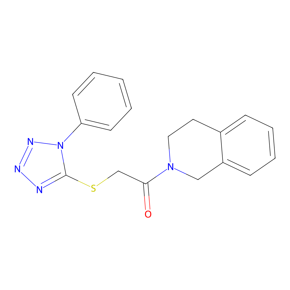 2-{[(1-phenyl-1H-tetrazol-5-yl)thio]acetyl}-1,2,3,4-tetrahydroisoquinoline molecular structure, CAS 386716-40-1