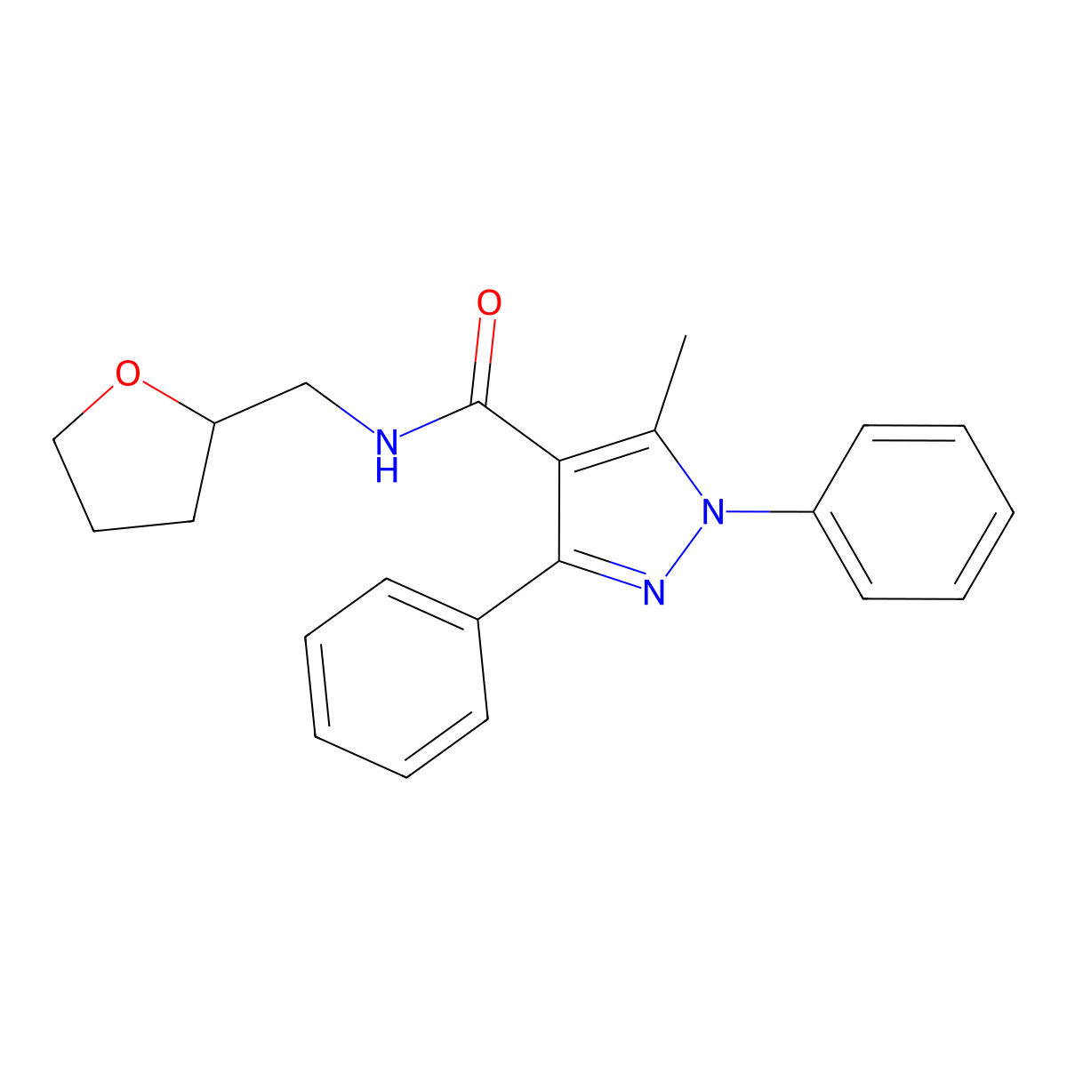 5-methyl-N-(oxolan-2-ylmethyl)-1,3-diphenylpyrazole-4-carboxamide molecular structure, CAS 386737-12-8