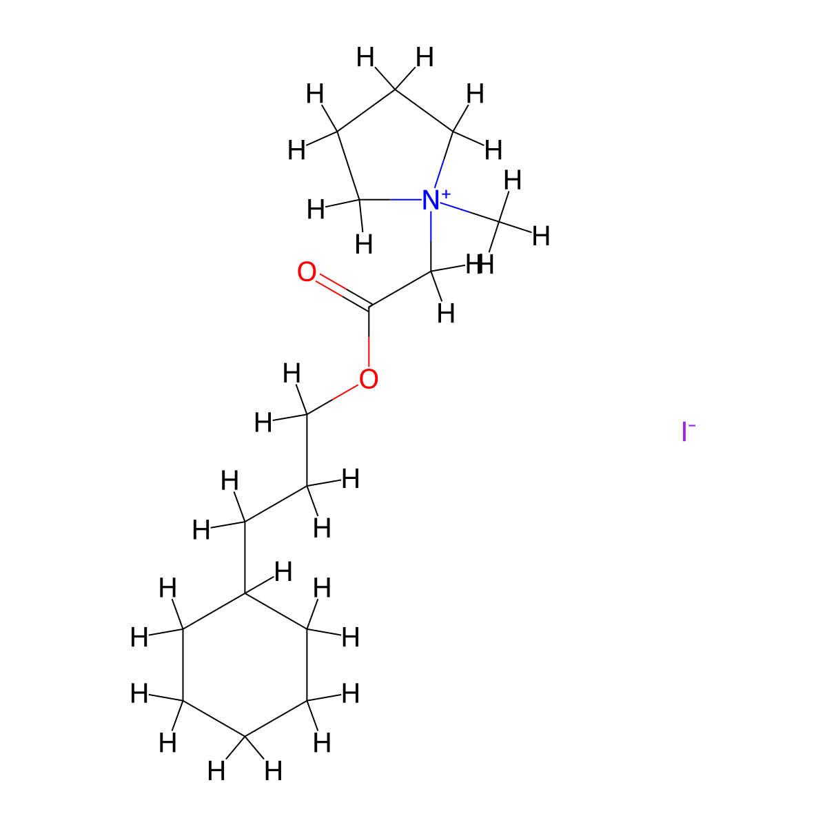 1-[2-(3-Cyclohexylpropoxy)-2-oxoethyl]-1-methylpyrrolidinium iodide molecular structure, CAS 386737-17-3