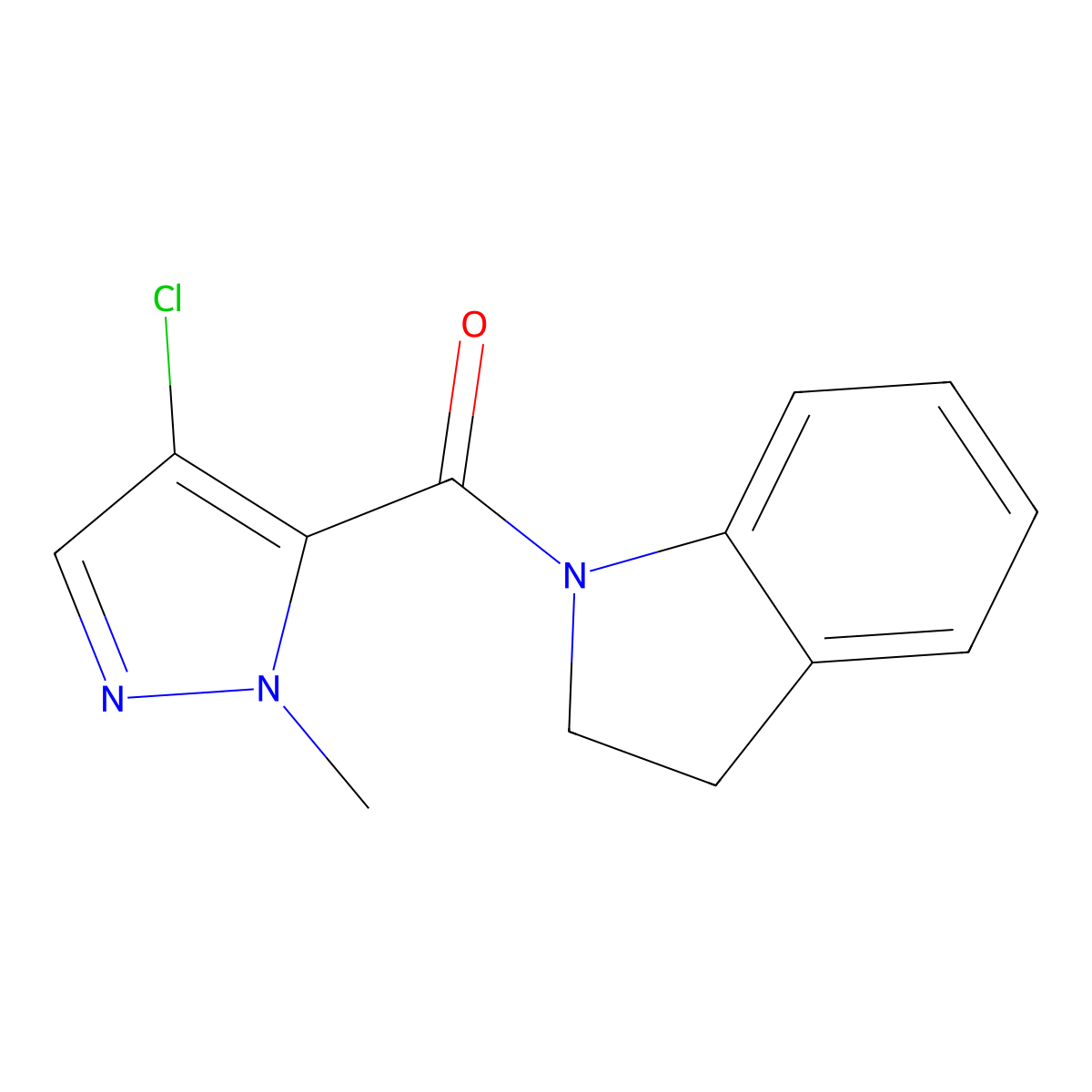 (4-Chloro-2-methylpyrazol-3-yl)-(2,3-dihydroindol-1-yl)methanone molecular structure, CAS 386749-26-4