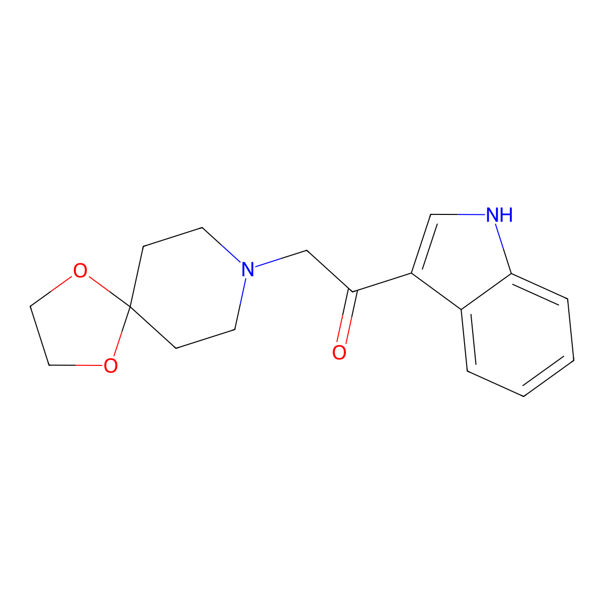 Ethanone, 2-(1,4-dioxa-8-azaspiro[4.5]dec-8-yl)-1-(1H-indol-3-yl)- molecular structure, CAS 386750-37-4