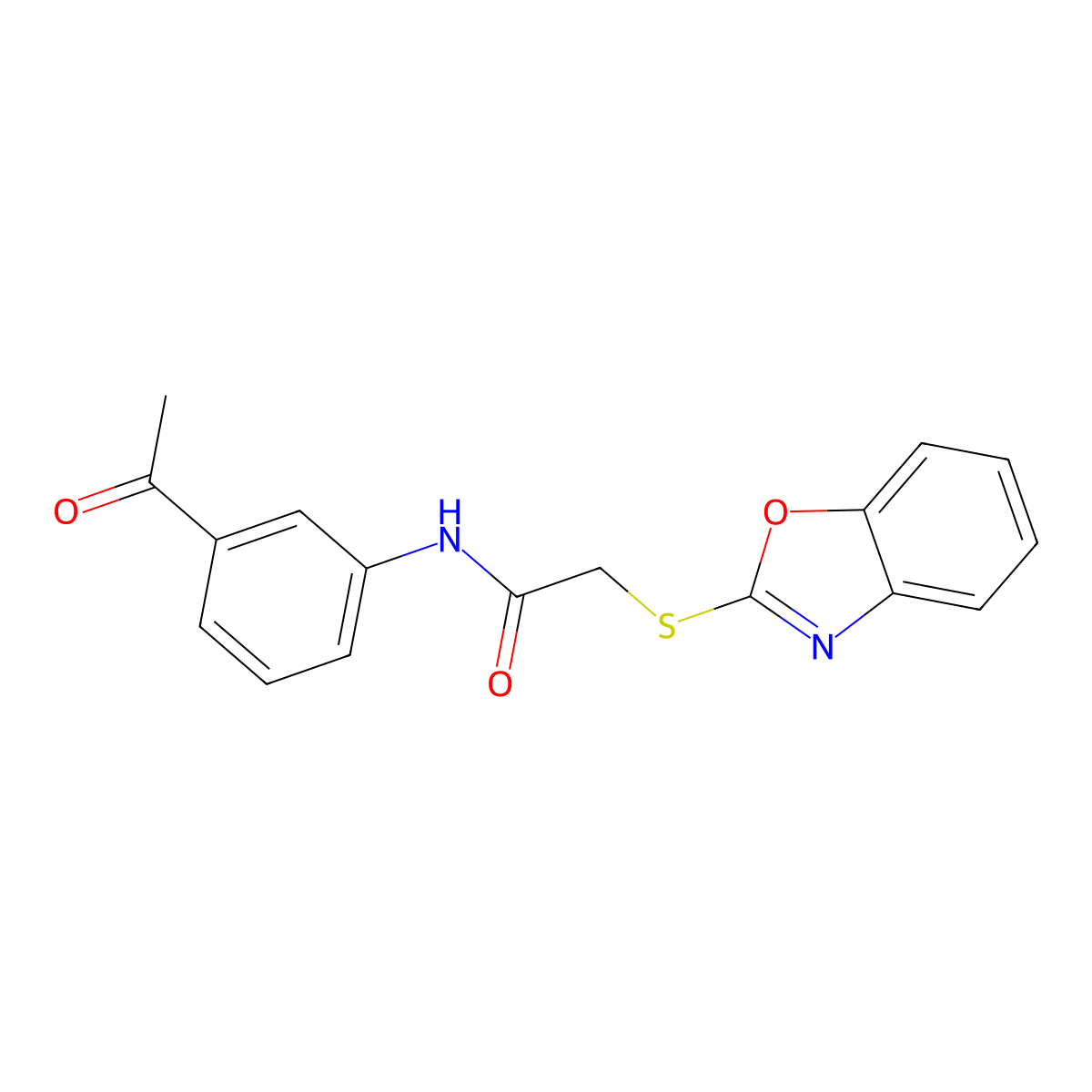 N-(3-acetylphenyl)-2-(1,3-benzoxazol-2-ylsulfanyl)acetamide molecular structure, CAS 386764-30-3