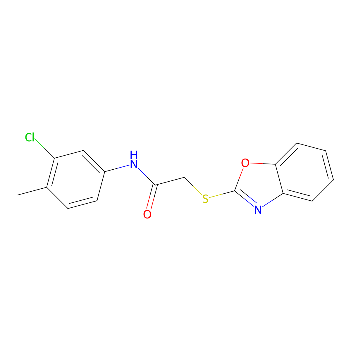 2-(1,3-benzoxazol-2-ylsulfanyl)-N-(3-chloro-4-methylphenyl)acetamide molecular structure, CAS 386764-46-1
