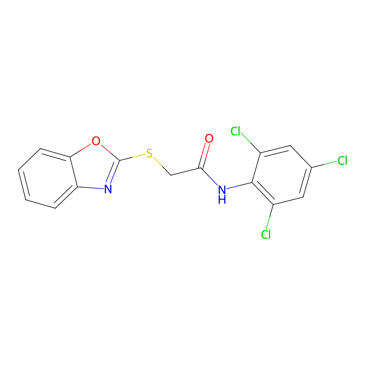 2-(1,3-benzoxazol-2-ylsulfanyl)-N-(2,4,6-trichlorophenyl)acetamide molecular structure, CAS 386764-66-5