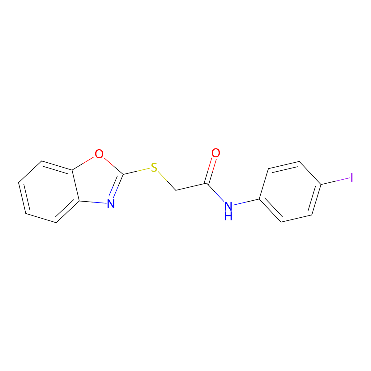 2-(1,3-benzoxazol-2-ylsulfanyl)-N-(4-iodophenyl)acetamide molecular structure, CAS 386764-68-7