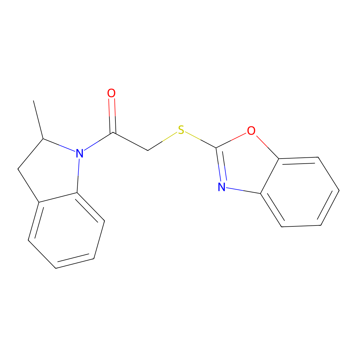 2-(1,3-Benzoxazol-2-ylsulfanyl)-1-(2-methyl-2,3-dihydroindol-1-yl)ethanone molecular structure, CAS 386764-73-4