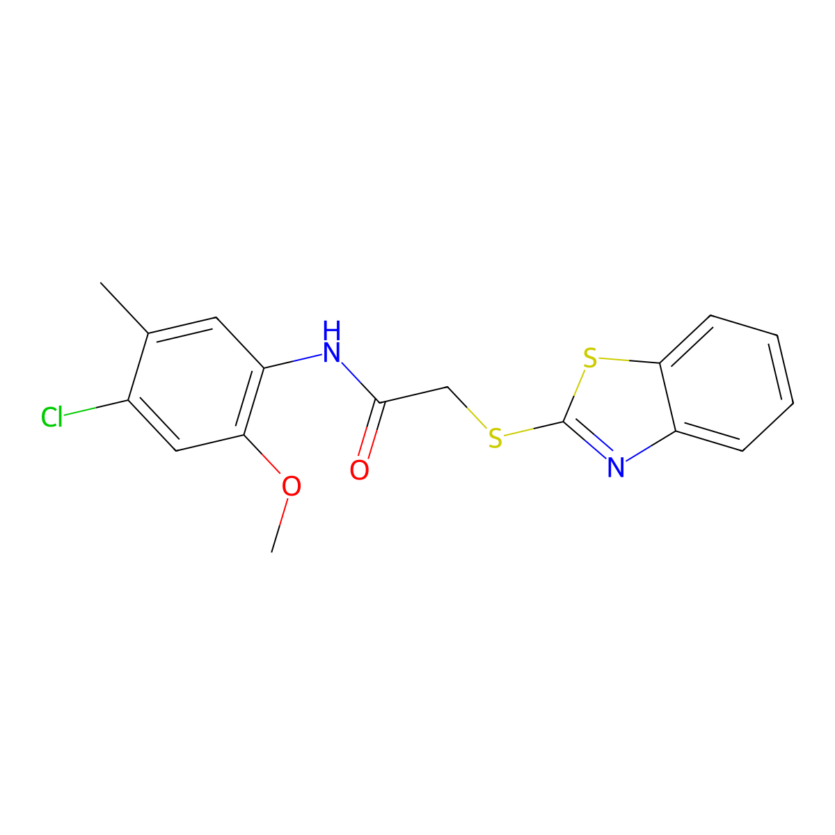 2-(1,3-benzothiazol-2-ylsulfanyl)-N-(4-chloro-2-methoxy-5-methylphenyl)acetamide molecular structure, CAS 386765-17-9