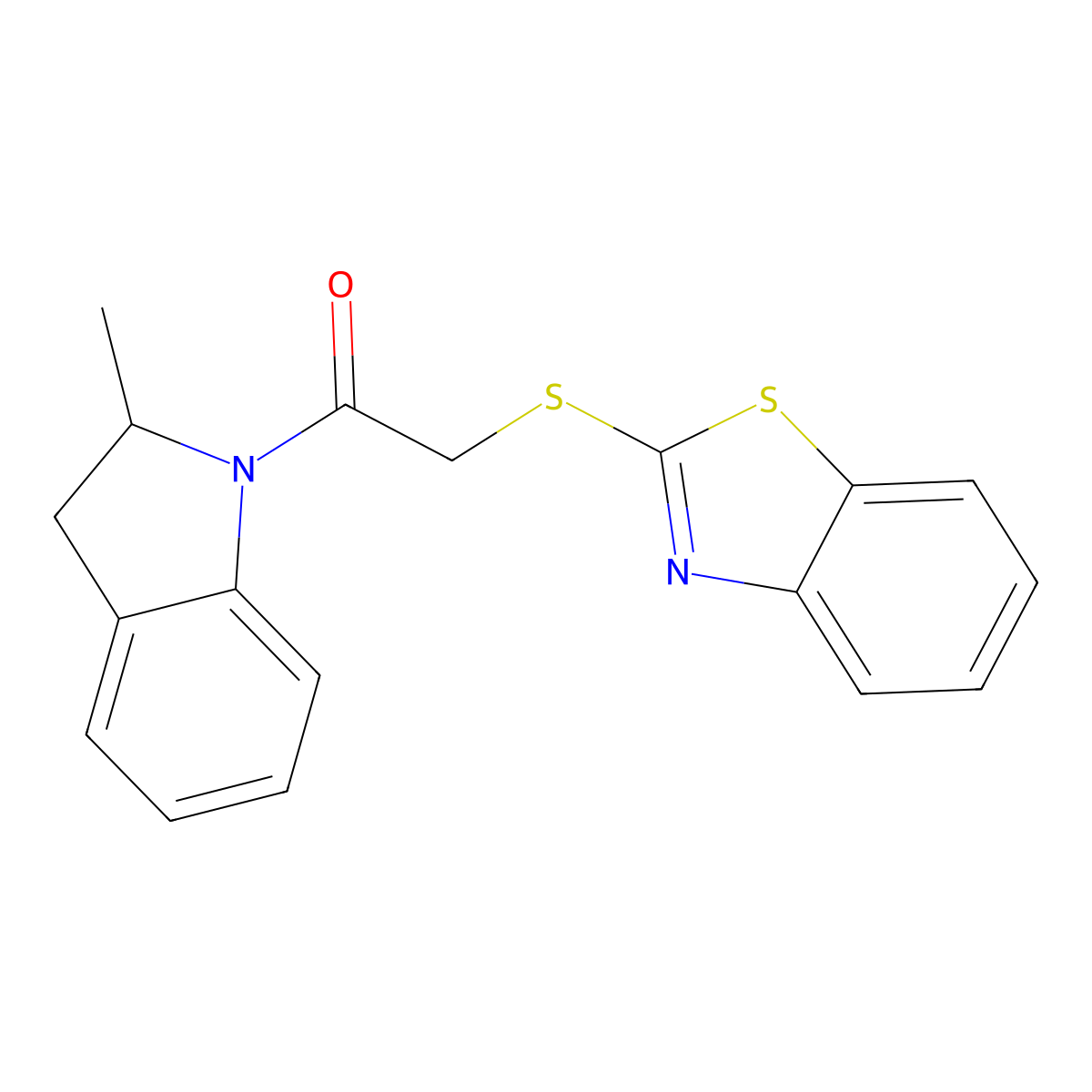 2-(1,3-benzothiazol-2-ylsulfanyl)-1-(2-methyl-2,3-dihydro-1H-indol-1-yl)ethanone molecular structure, CAS 386765-44-2