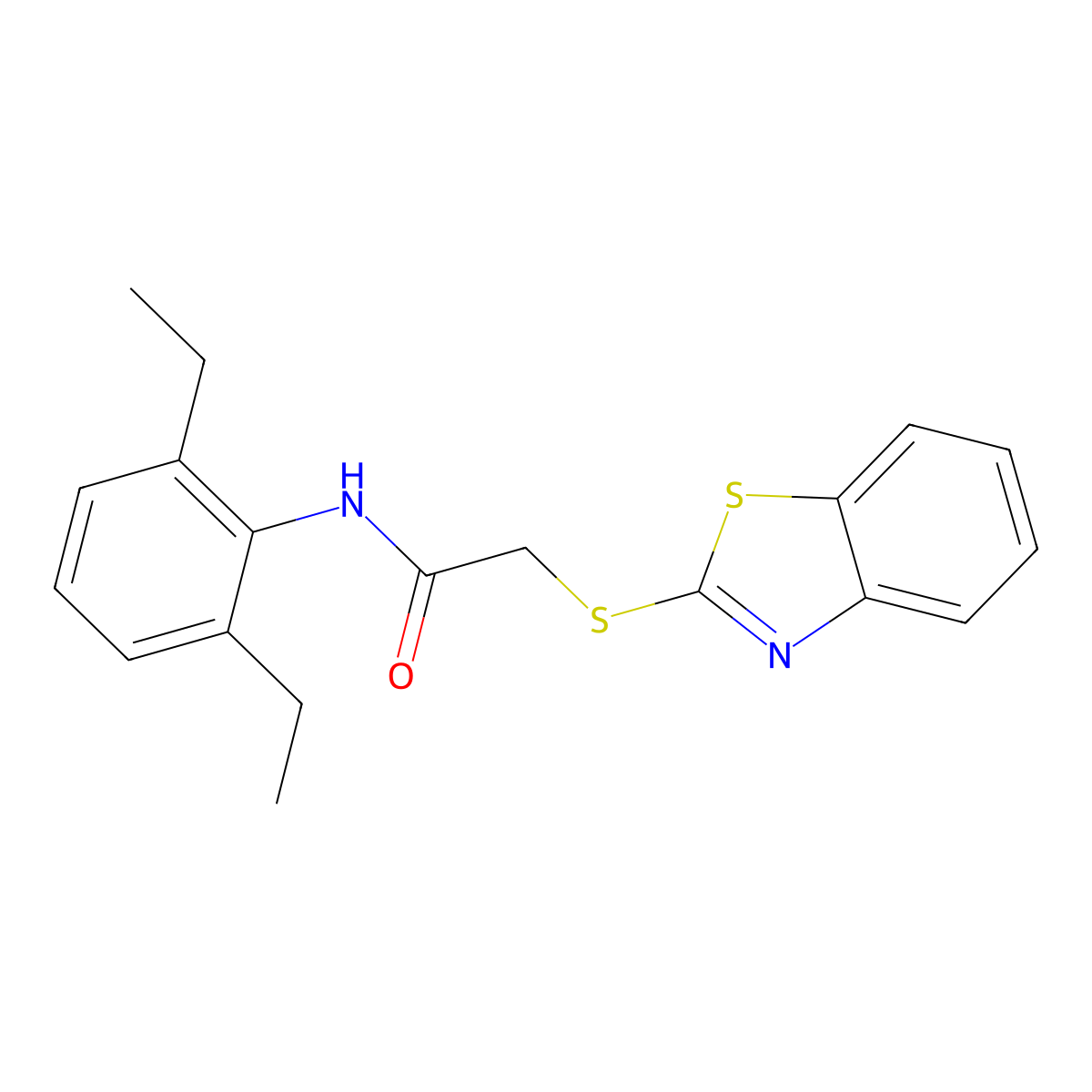 2-(1,3-benzothiazol-2-ylsulfanyl)-N-(2,6-diethylphenyl)acetamide molecular structure, CAS 386765-49-7