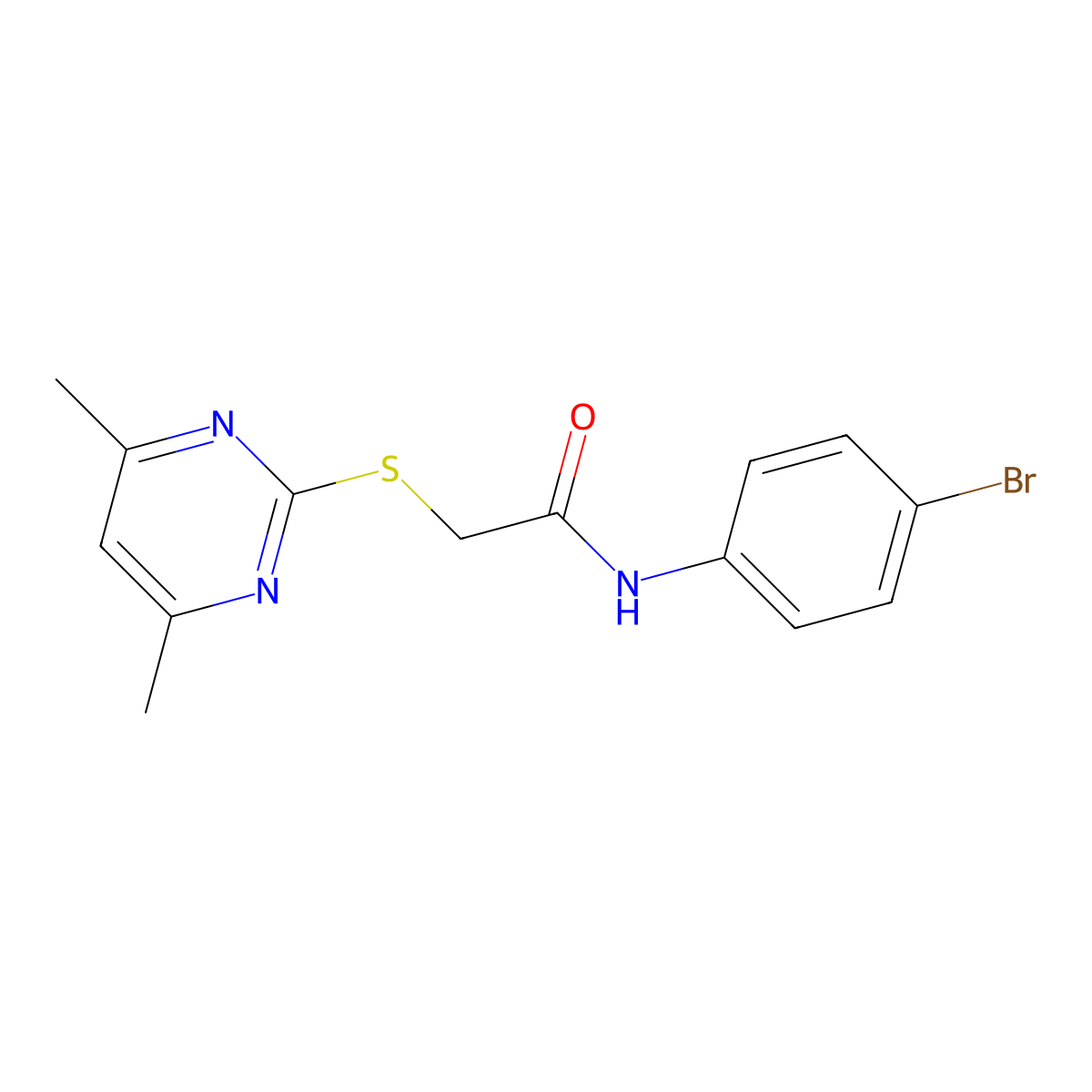 N-(4-bromophenyl)-2-(4,6-dimethylpyrimidin-2-yl)sulfanylacetamide molecular structure, CAS 386765-71-5
