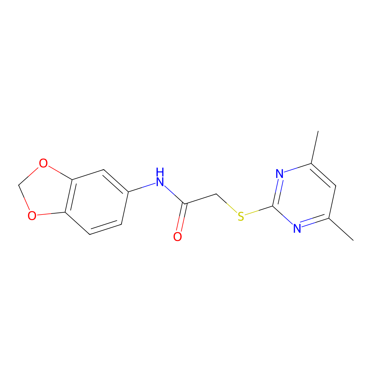N-(1,3-benzodioxol-5-yl)-2-[(4,6-dimethylpyrimidin-2-yl)sulfanyl]acetamide molecular structure, CAS 386766-21-8