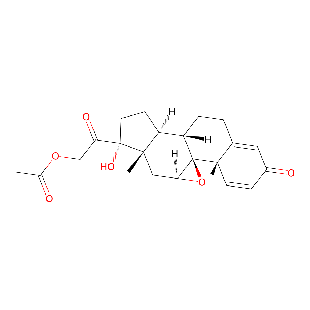 9beta,11beta-Epoxy-17,21-dihydroxypregna-1,4-diene-3,20-dione 21-acetate molecular structure, CAS 38680-83-0