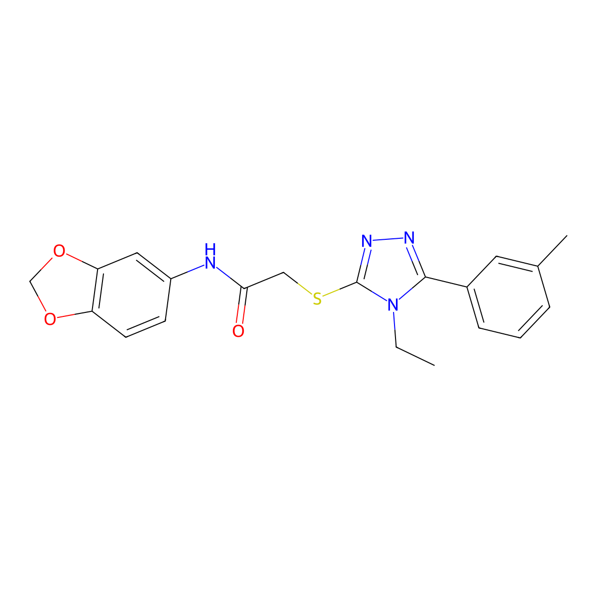 N-(1,3-benzodioxol-5-yl)-2-[[4-ethyl-5-(3-methylphenyl)-1,2,4-triazol-3-yl]sulfanyl]acetamide molecular structure, CAS 3869-01-0