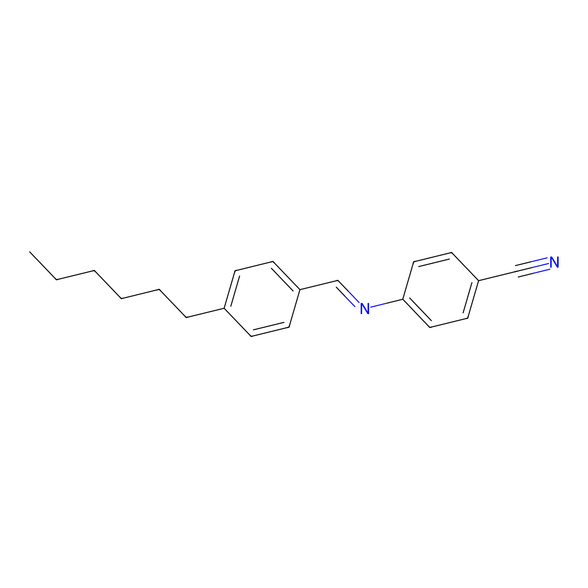Benzonitrile, 4-(((4-hexylphenyl)methylene)amino)- molecular structure, CAS 38690-78-7