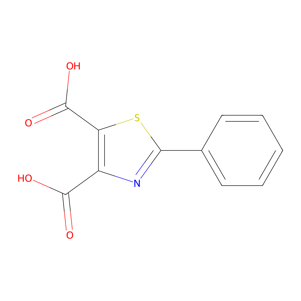 2-Phenyl-1,3-thiazole-4,5-dicarboxylic acid molecular structure, CAS 38707-83-4