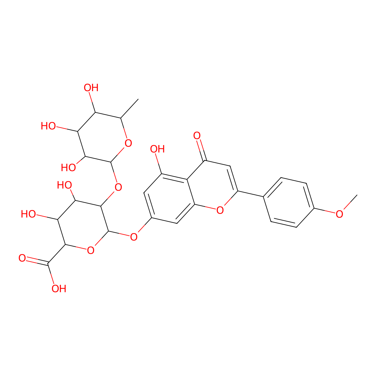 Acacetin 7-[rhamnosyl-(1->2)-galacturonide] molecular structure, CAS 38722-95-1