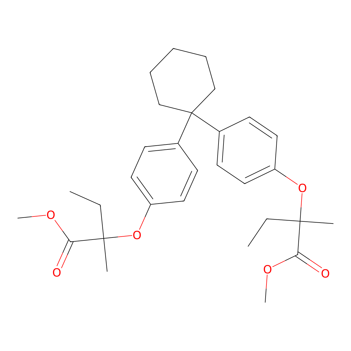 Methyl 2-[4-(1-{4-[(1-methoxy-2-methyl-1-oxobutan-2-YL)oxy]phenyl}cyclohexyl)phenoxy]-2-methylbutanoate molecular structure, CAS 38729-33-8