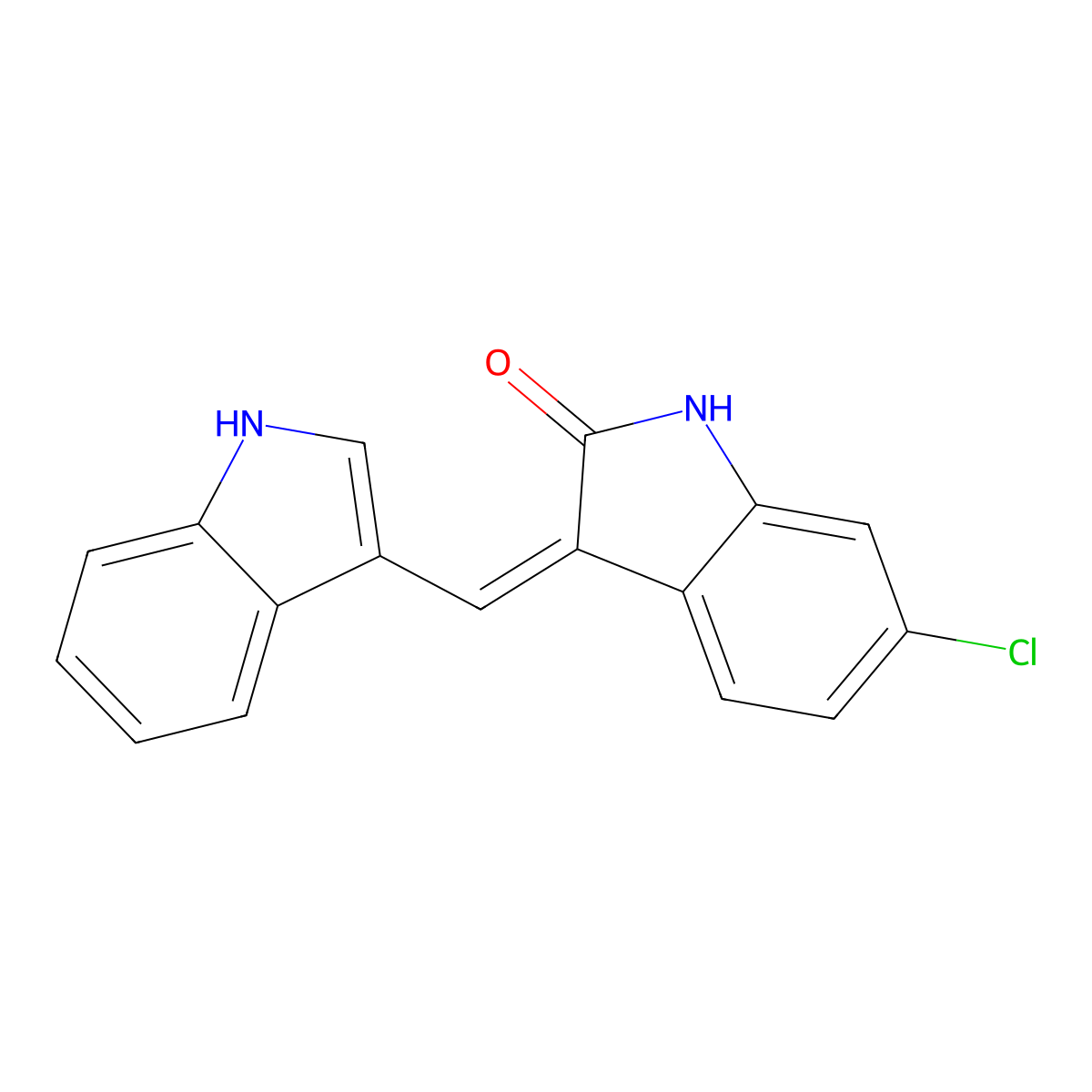 3-((1H-Indol-3-yl)methylene)-6-chloroindolin-2-one molecular structure, CAS 387344-19-6