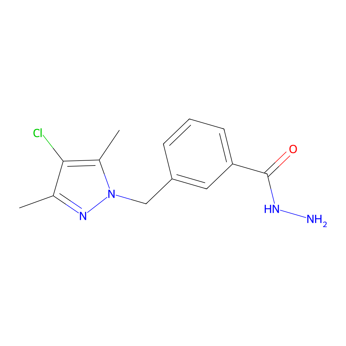 3-[(4-chloro-3,5-dimethyl-1H-pyrazol-1-yl)methyl]benzohydrazide molecular structure, CAS 387344-71-0