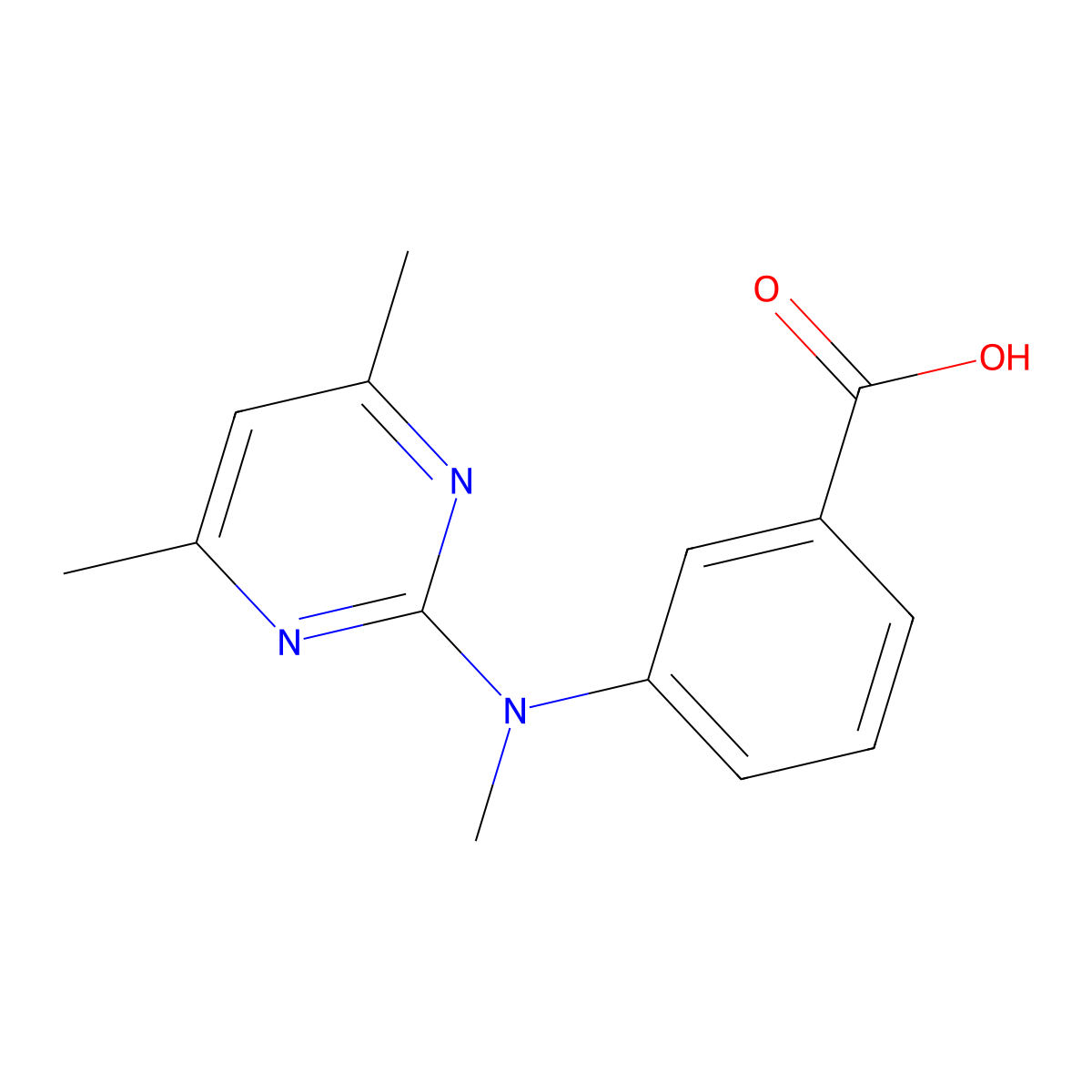 3-[(4,6-Dimethylpyrimidin-2-yl)(methyl)amino]benzoic acid molecular structure, CAS 387350-52-9