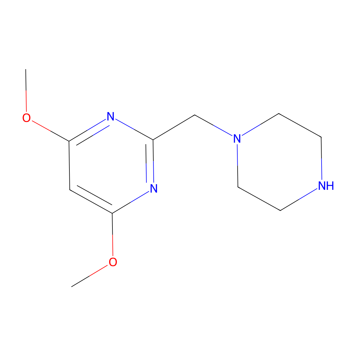 4,6-Dimethoxy-2-(piperazin-1-ylmethyl)pyrimidine molecular structure, CAS 387350-76-7