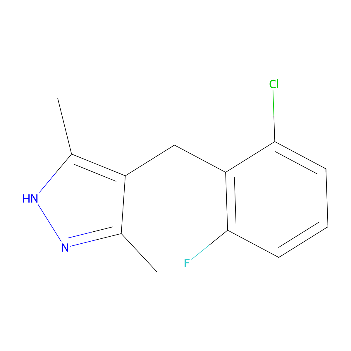 4-(2-chloro-6-fluorobenzyl)-3,5-dimethyl-1H-pyrazole molecular structure, CAS 387352-96-7