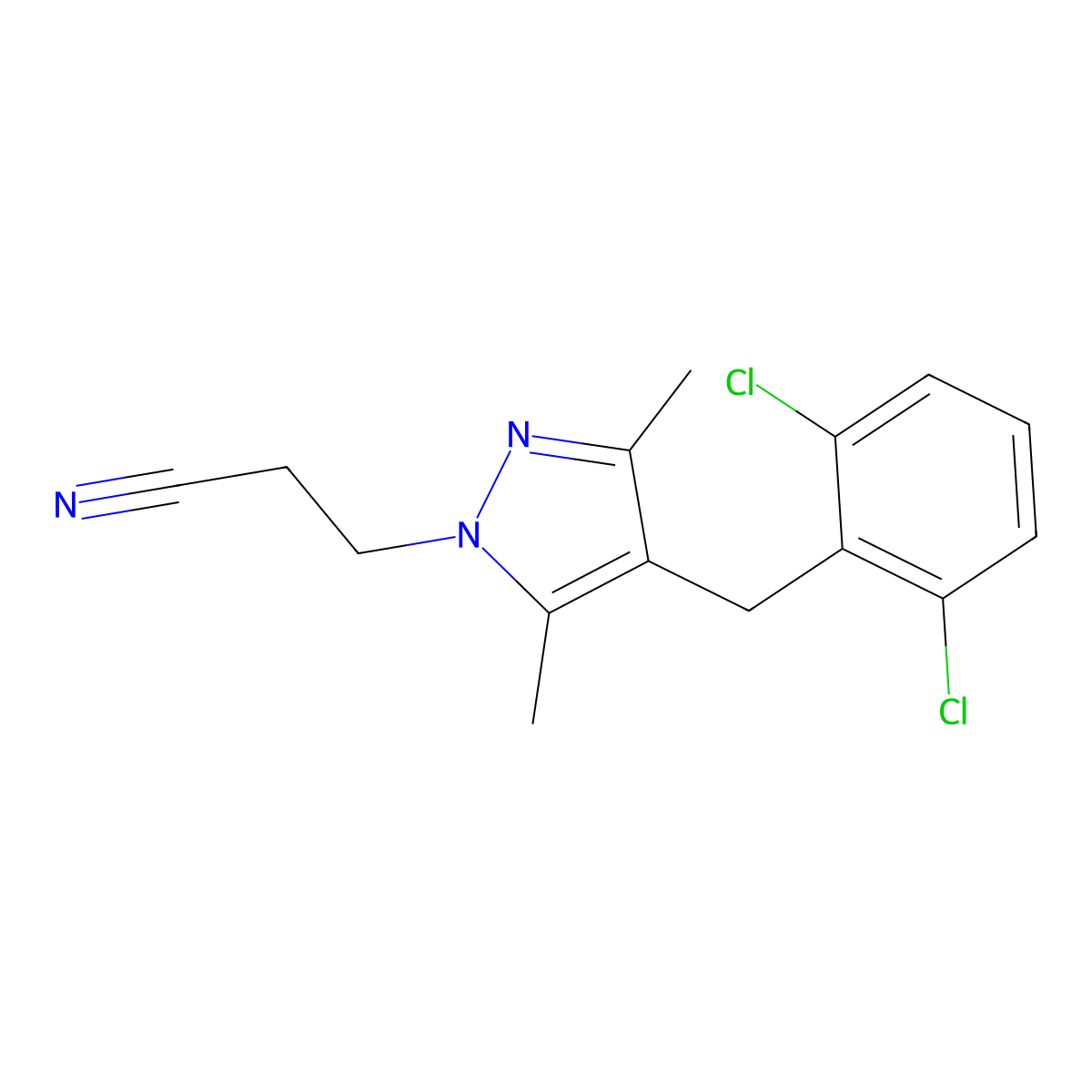 4-[(2,6-Dichlorophenyl)methyl]-3,5-dimethyl-1H-pyrazole-1-propanenitrile molecular structure, CAS 387352-97-8