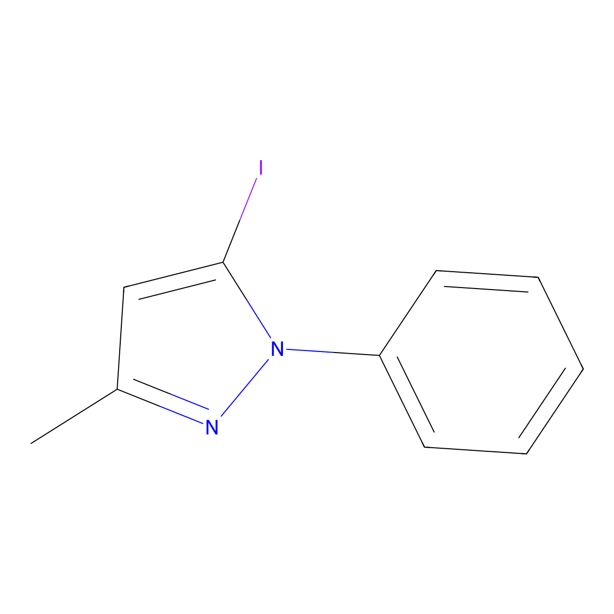 5-iodo-3-methyl-1-phenyl-1H-pyrazole molecular structure, CAS 387353-92-6