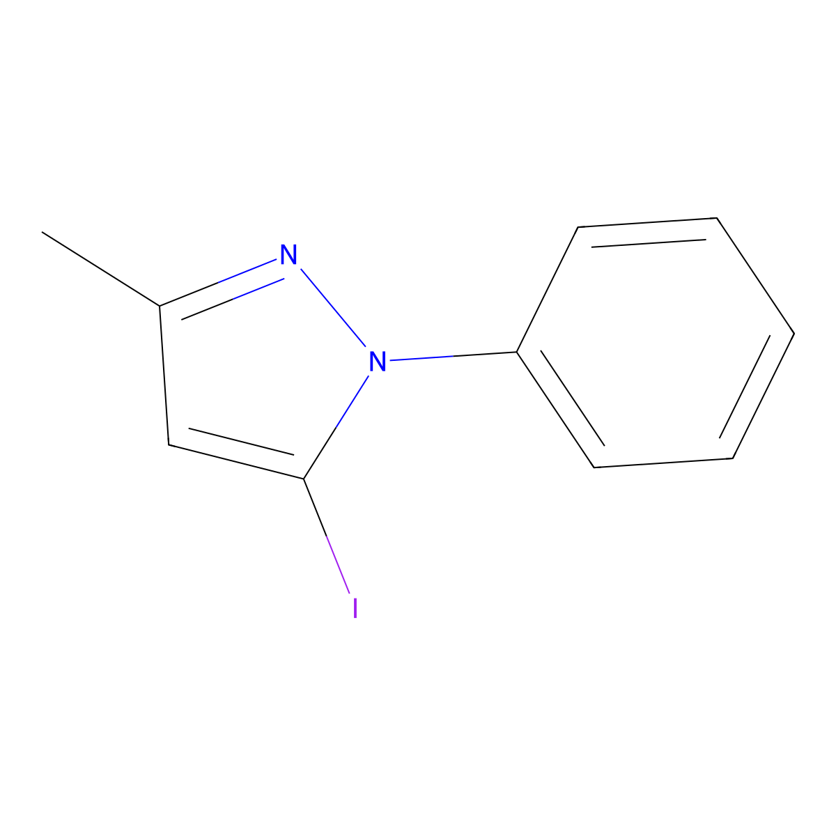 5-iodo-3-methyl-1-phenyl-1H-pyrazole molecular structure, CAS 387353-92-6