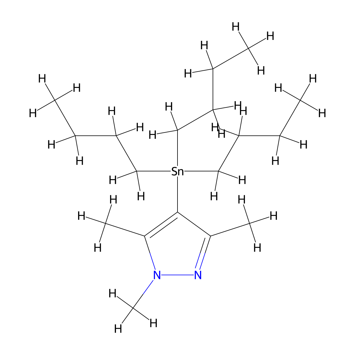 1,3,5-Trimethyl-4-(tributylstannyl)-1H-pyrazole molecular structure, CAS 387353-98-2