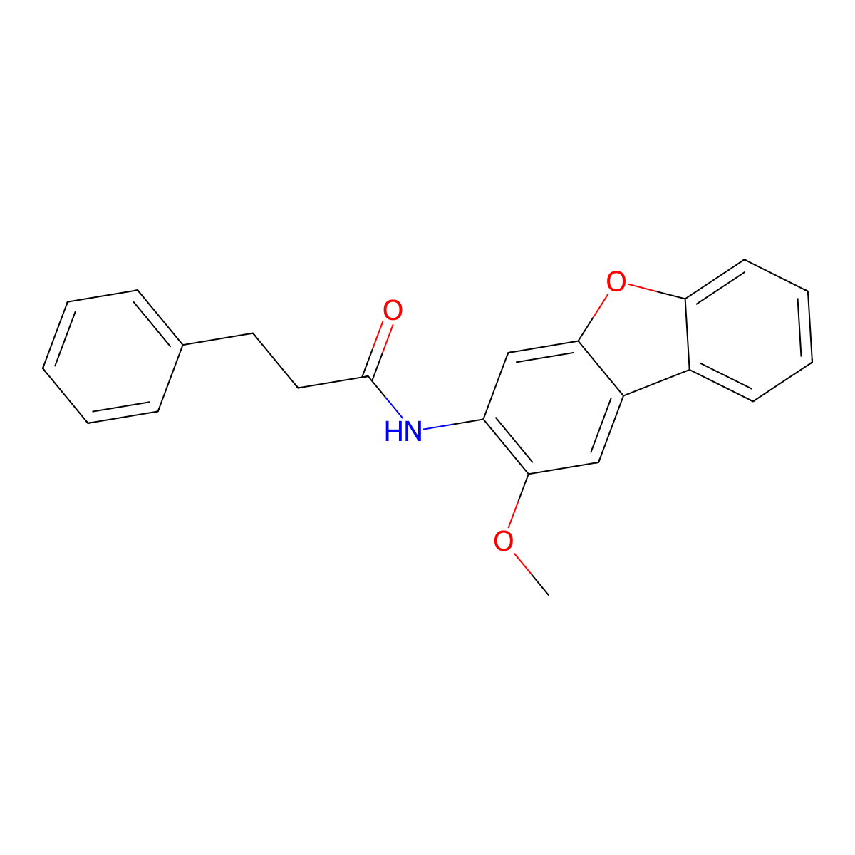 N-(2-methoxydibenzo[b,d]furan-3-yl)-3-phenylpropanamide molecular structure, CAS 387358-86-3
