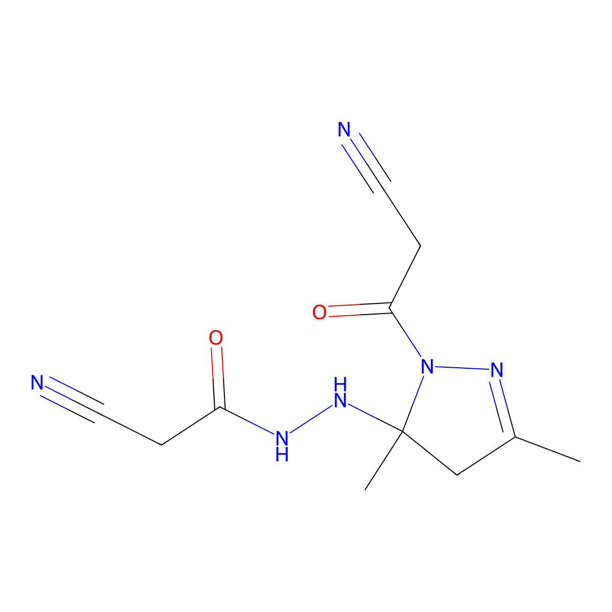 2-cyano-N'-[1-(cyanoacetyl)-3,5-dimethyl-4,5-dihydro-1H-pyrazol-5-yl]acetohydrazide molecular structure, CAS 387360-57-8