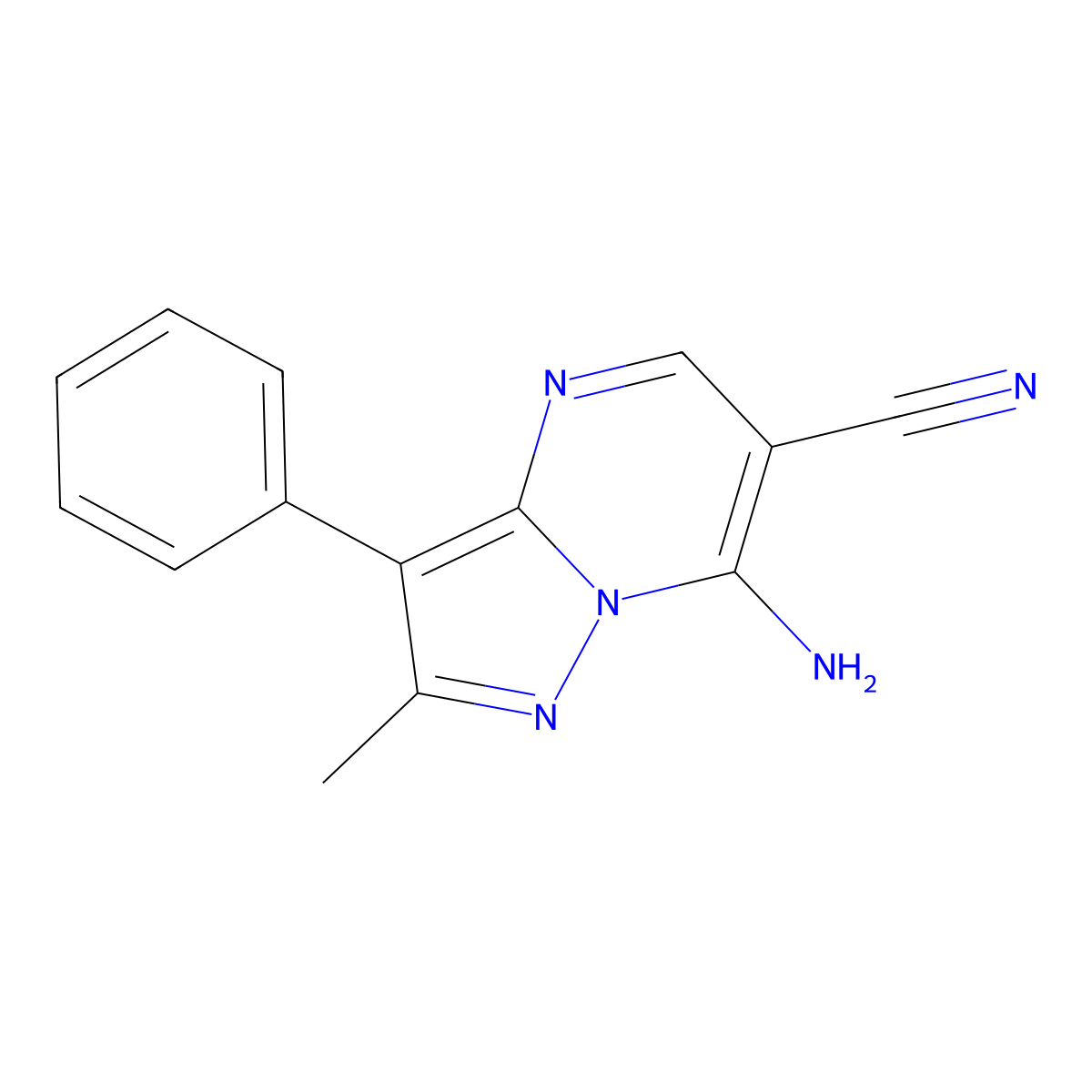 7-Amino-2-methyl-3-phenylpyrazolo[1,5-a]pyrimidine-6-carbonitrile molecular structure, CAS 387361-34-4