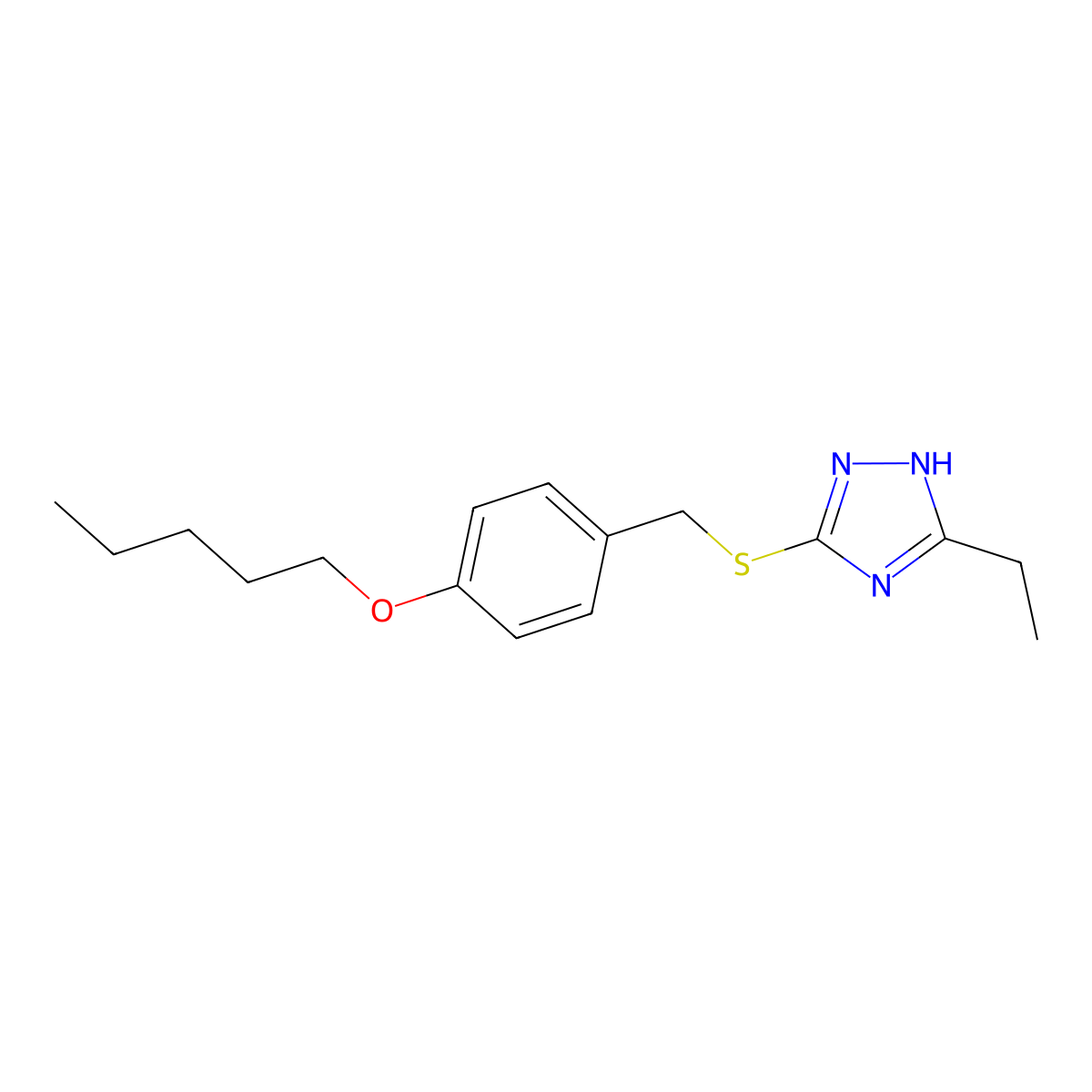 5-ethyl-3-[(4-pentoxyphenyl)methylsulfanyl]-1H-1,2,4-triazole molecular structure, CAS 387361-49-1