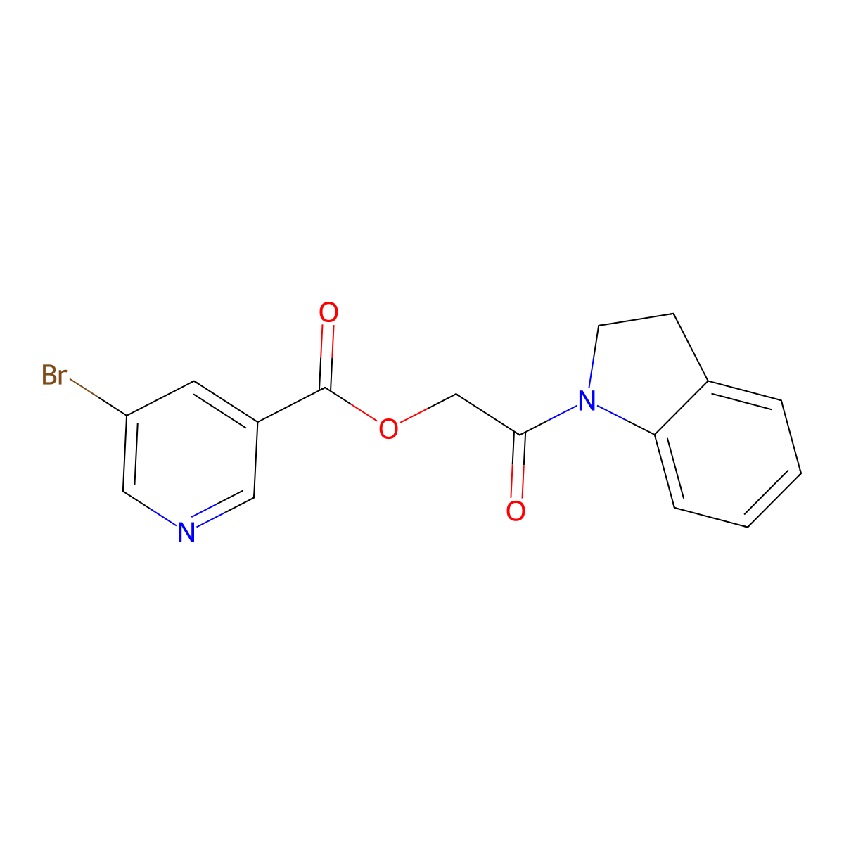 2-(2,3-dihydro-1H-indol-1-yl)-2-oxoethyl 5-bromopyridine-3-carboxylate molecular structure, CAS 387379-09-1