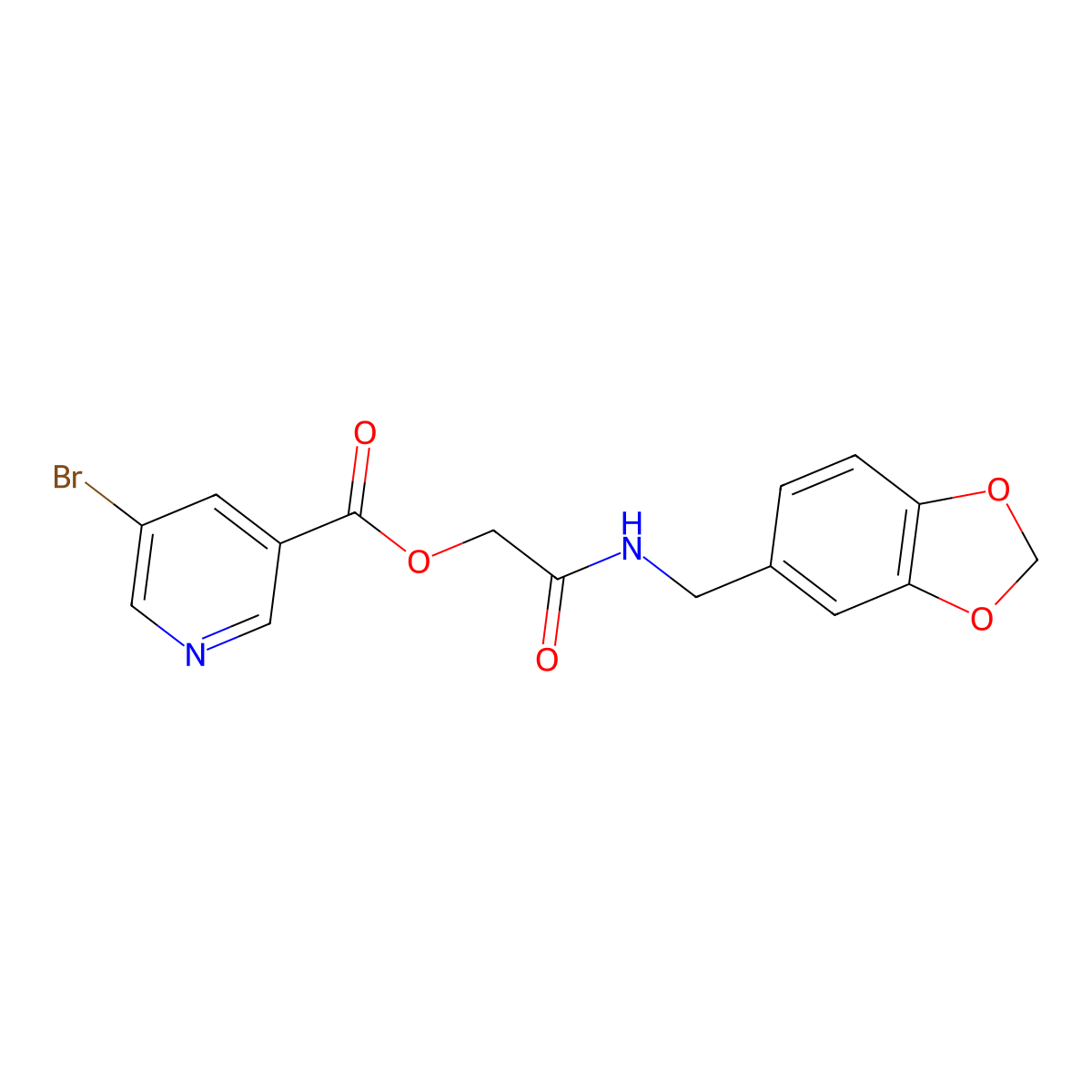 {[(2H-1,3-benzodioxol-5-yl)methyl]carbamoyl}methyl 5-bromopyridine-3-carboxylate molecular structure, CAS 387381-95-5