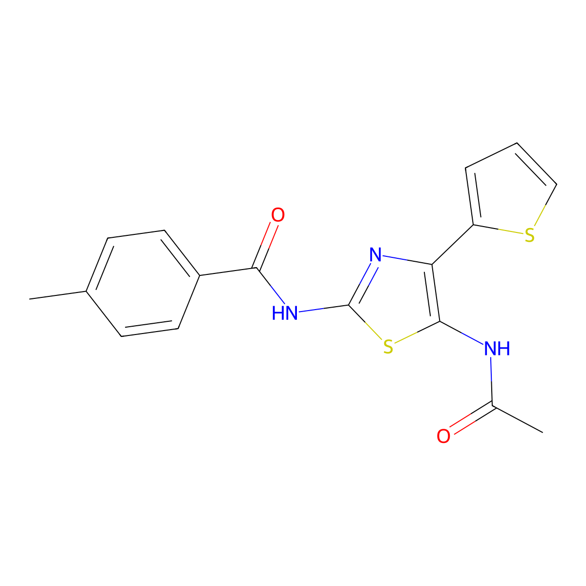 N-(5-Acetylamino-4-thiophen-2-yl-thiazol-2-yl)-4-methyl-benzamide molecular structure, CAS 387383-67-7