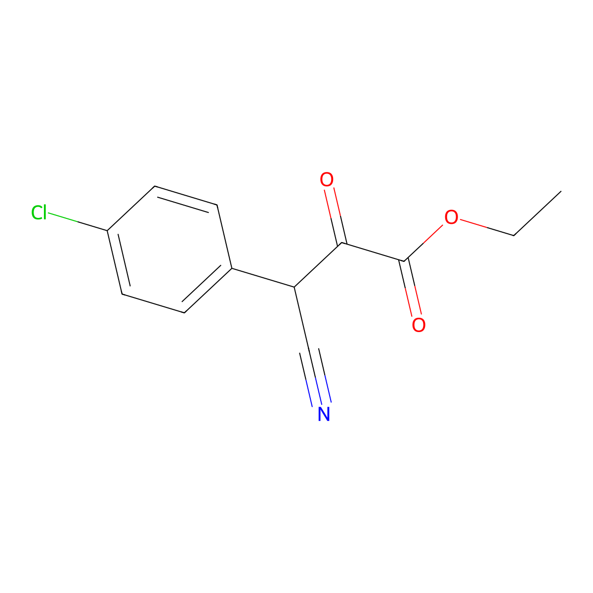 Ethyl 3-(4-chlorophenyl)-3-cyano-2-oxopropanoate molecular structure, CAS 38747-00-1