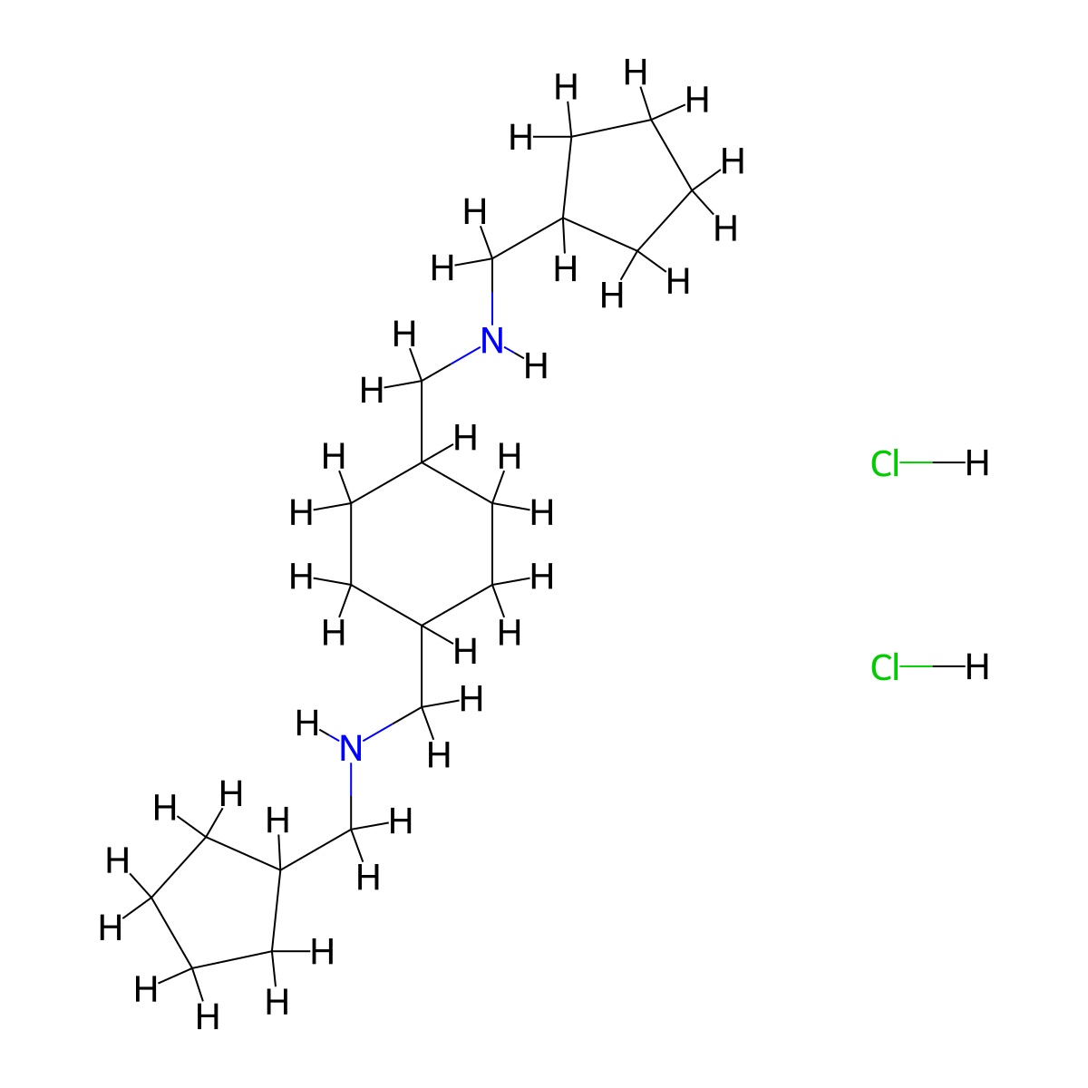 1,4-Cyclohexanebis(methylamine), N,N'-bis(cyclopentylmethyl)-, dihydrochloride molecular structure, CAS 3875-01-2