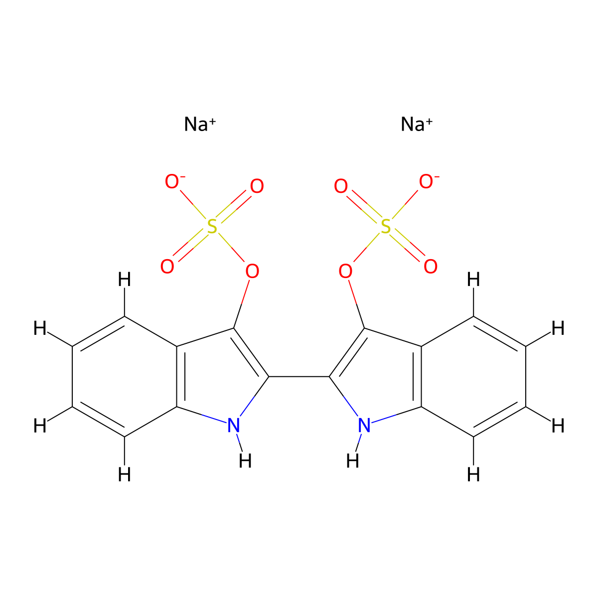 (2,2'-Bi-1H-indole)-3,3'-diol, 3,3'-bis(hydrogen sulfate), sodium salt (1:2) molecular structure, CAS 3875-70-5