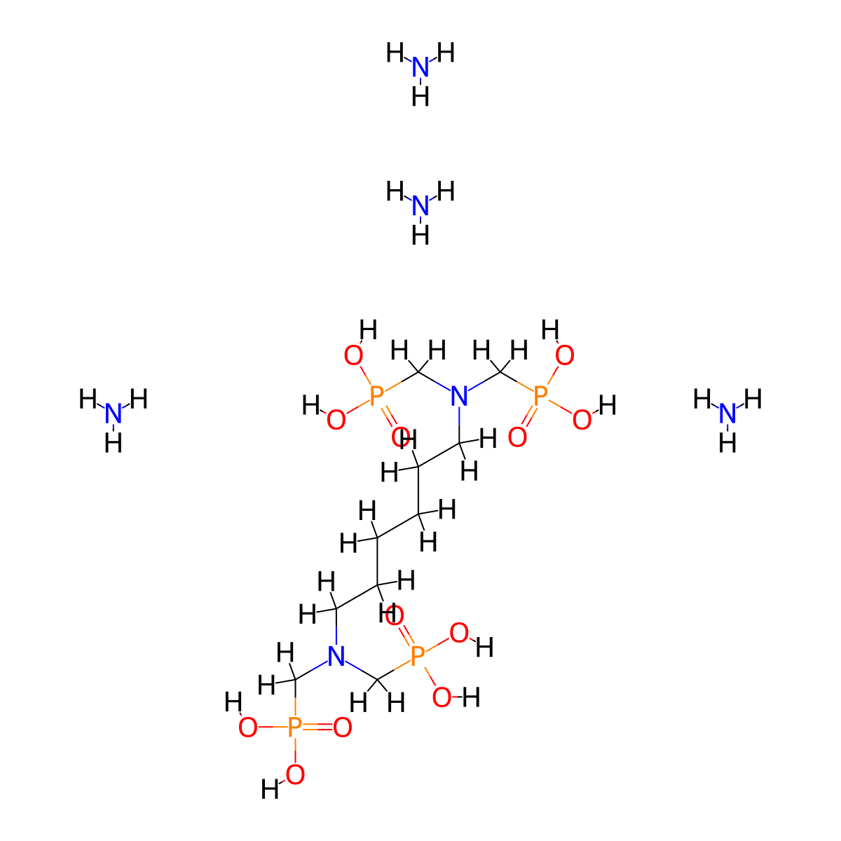 Phosphonic acid, P,P'-(1,6-hexanediylbis(nitrilobis(methylene)))tetrakis-, ammonium salt (1:4) molecular structure, CAS 38750-81-1