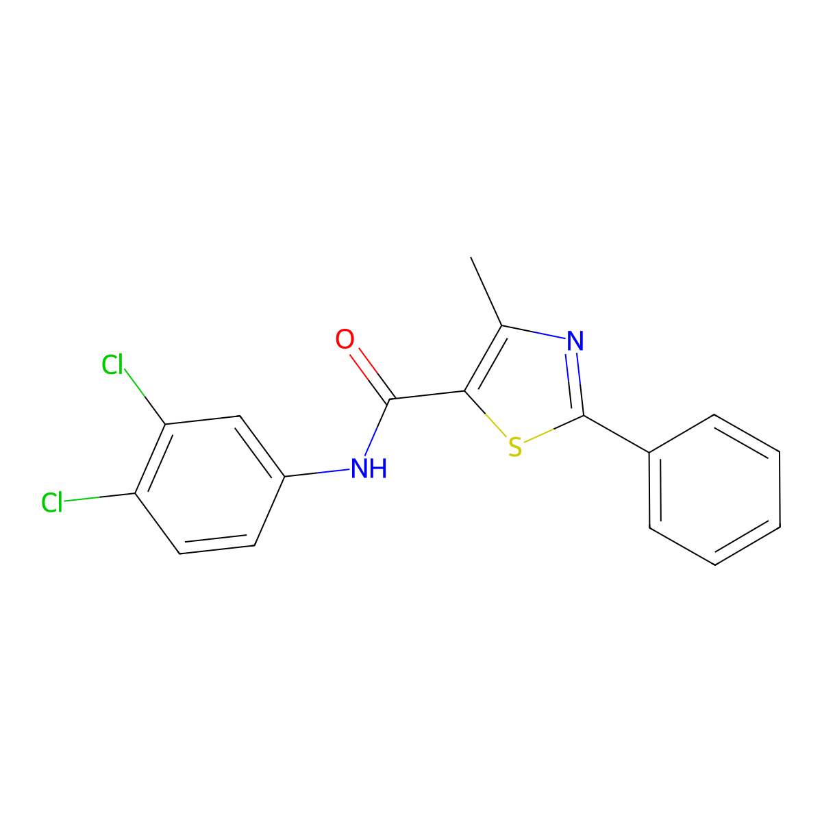N-(3,4-dichlorophenyl)-4-methyl-2-phenyl-1,3-thiazole-5-carboxamide molecular structure, CAS 38769-46-9