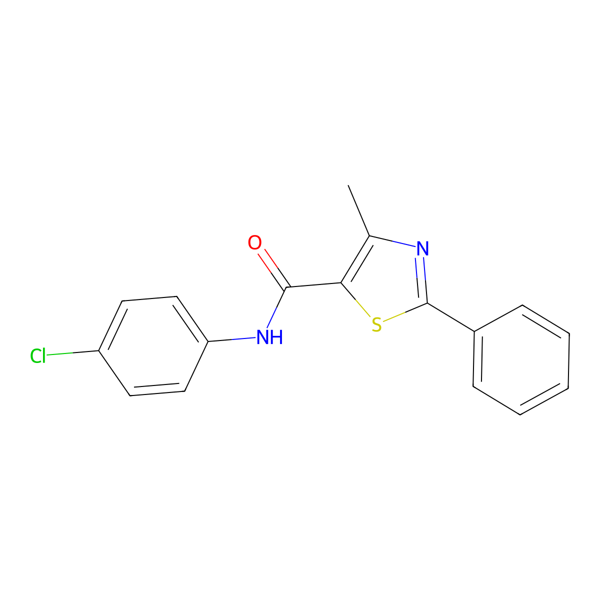 N-(4-chlorophenyl)-4-methyl-2-phenyl-1,3-thiazole-5-carboxamide molecular structure, CAS 38769-53-8