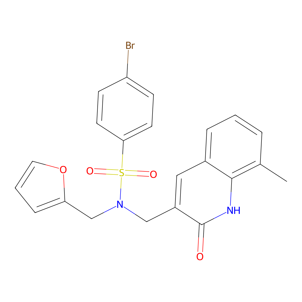 4-bromo-N-(furan-2-ylmethyl)-N-[(8-methyl-2-oxo-1H-quinolin-3-yl)methyl]benzenesulfonamide molecular structure, CAS 3878-01-1