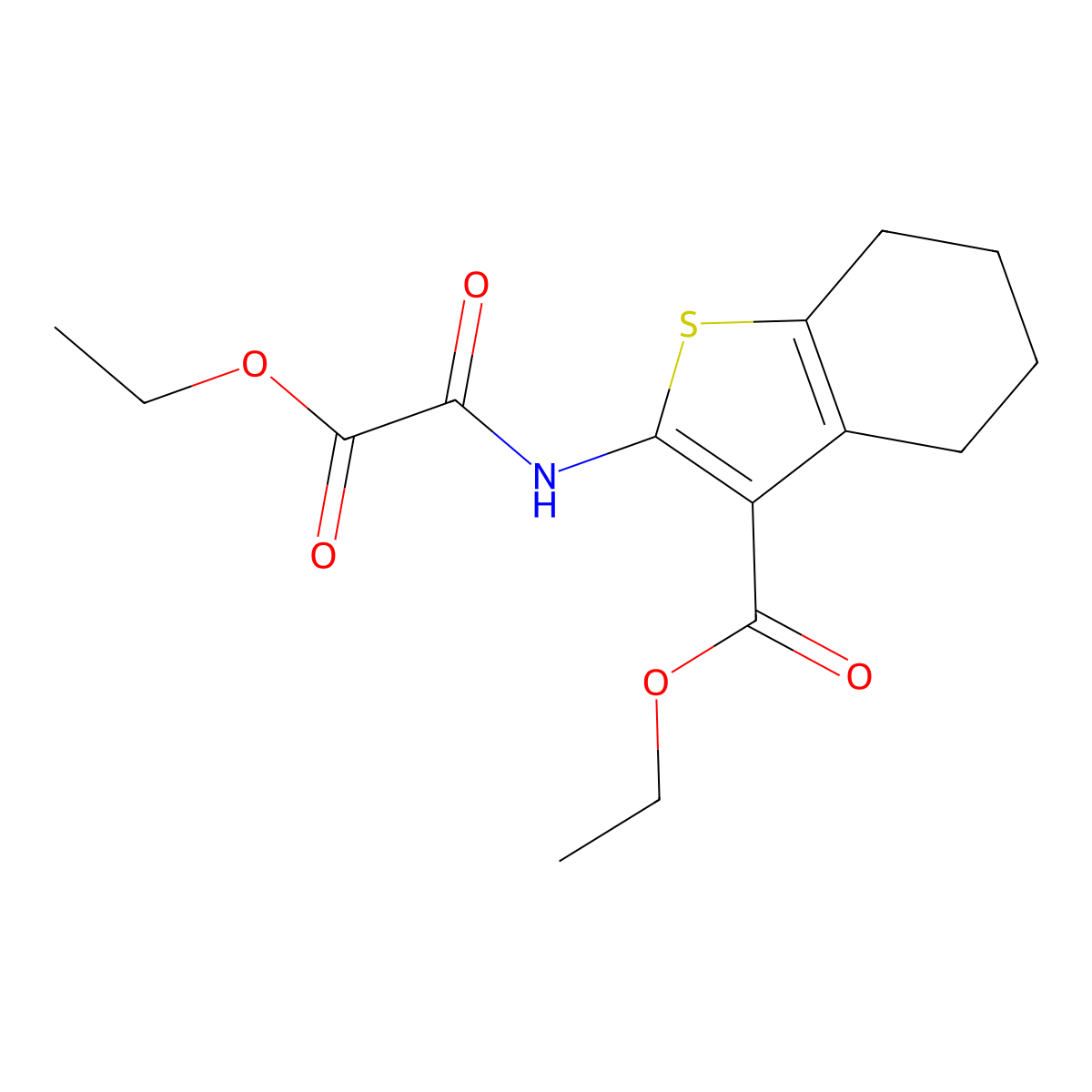 Ethyl 2-{[ethoxy(oxo)acetyl]amino}-4,5,6,7-tetrahydro-1-benzothiophene-3-carboxylate molecular structure, CAS 387828-00-4