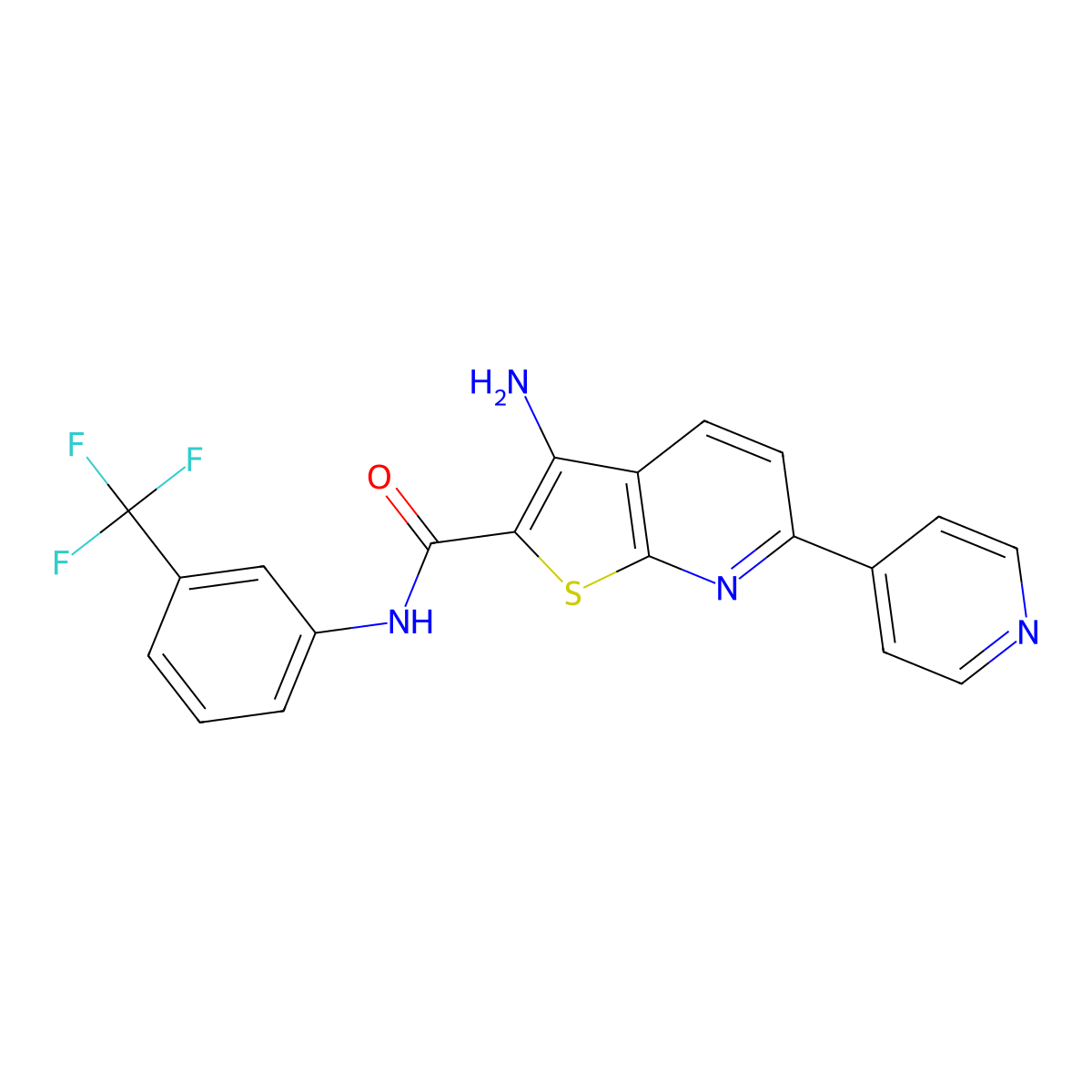 3-amino-6-(4-pyridinyl)-N-[3-(trifluoromethyl)phenyl]thieno[2,3-b]pyridine-2-carboxamide molecular structure, CAS 387830-93-5