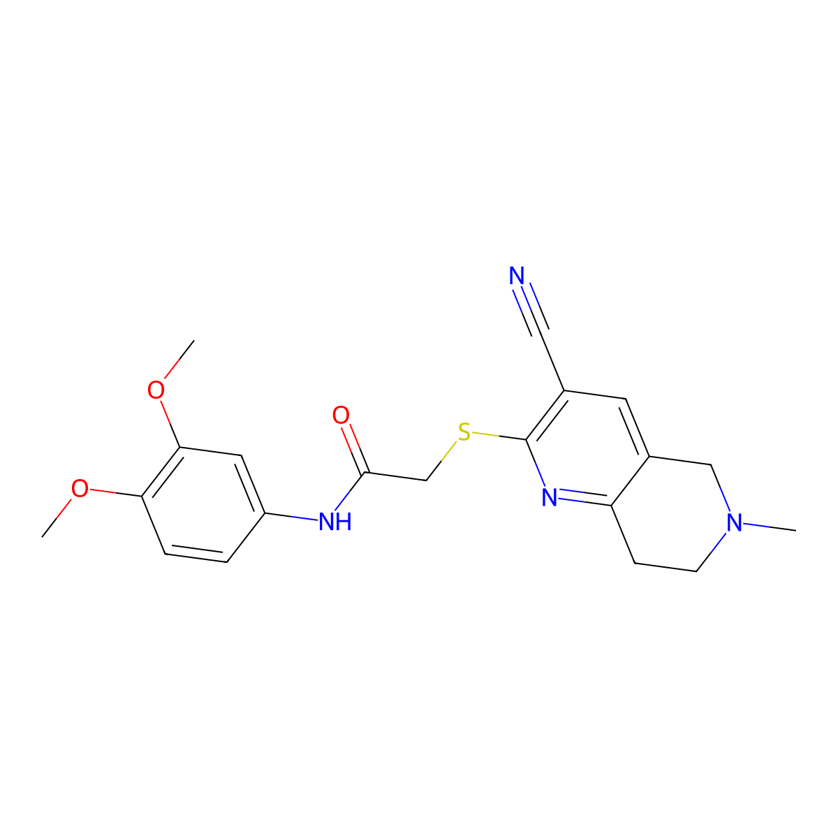 2-[(3-cyano-6-methyl-7,8-dihydro-5H-1,6-naphthyridin-2-yl)sulfanyl]-N-(3,4-dimethoxyphenyl)acetamide molecular structure, CAS 387831-19-8