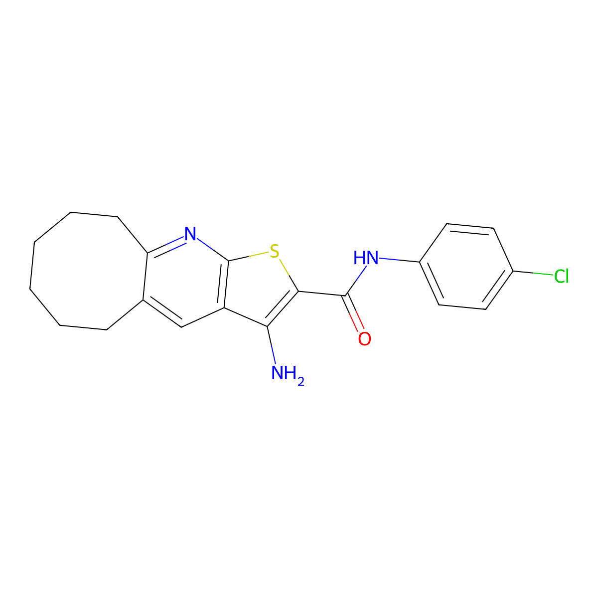 3-amino-N-(4-chlorophenyl)-5,6,7,8,9,10-hexahydrocycloocta[b]thieno[3,2-e]pyridine-2-carboxamide molecular structure, CAS 387831-21-2