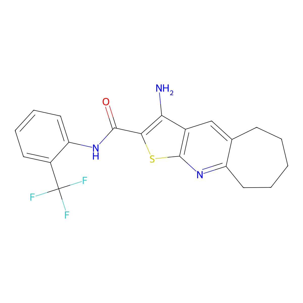 3-amino-N-[2-(trifluoromethyl)phenyl]-6,7,8,9-tetrahydro-5H-cyclohepta[b]thieno[3,2-e]pyridine-2-carboxamide molecular structure, CAS 387831-27-8